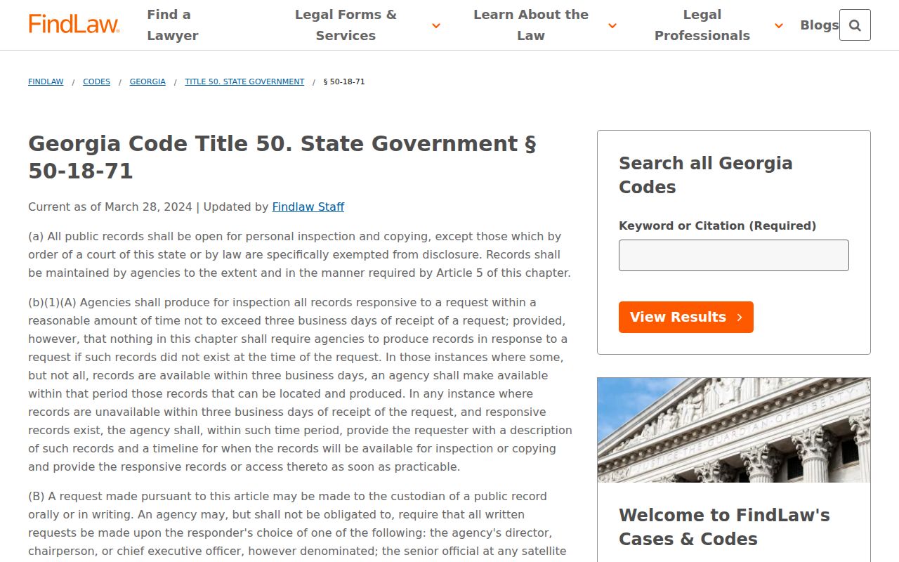 Georgia open records law for Muscogee County 72-hour release records