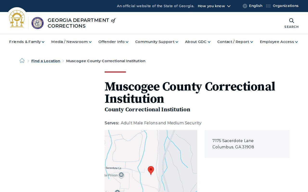 Muscogee County Correctional Institution release and offender record source