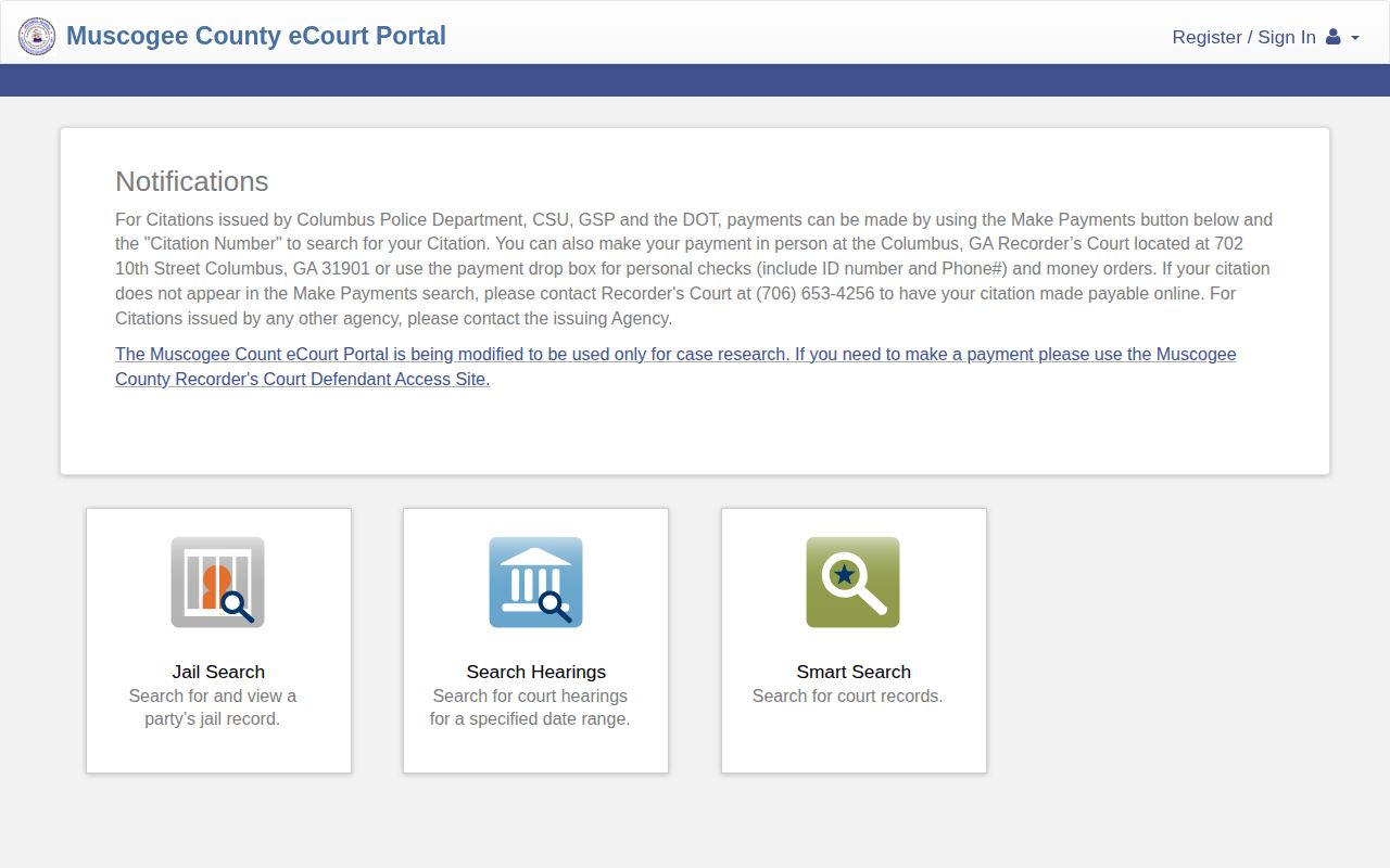 Muscogee County released inmate eCourt search channels