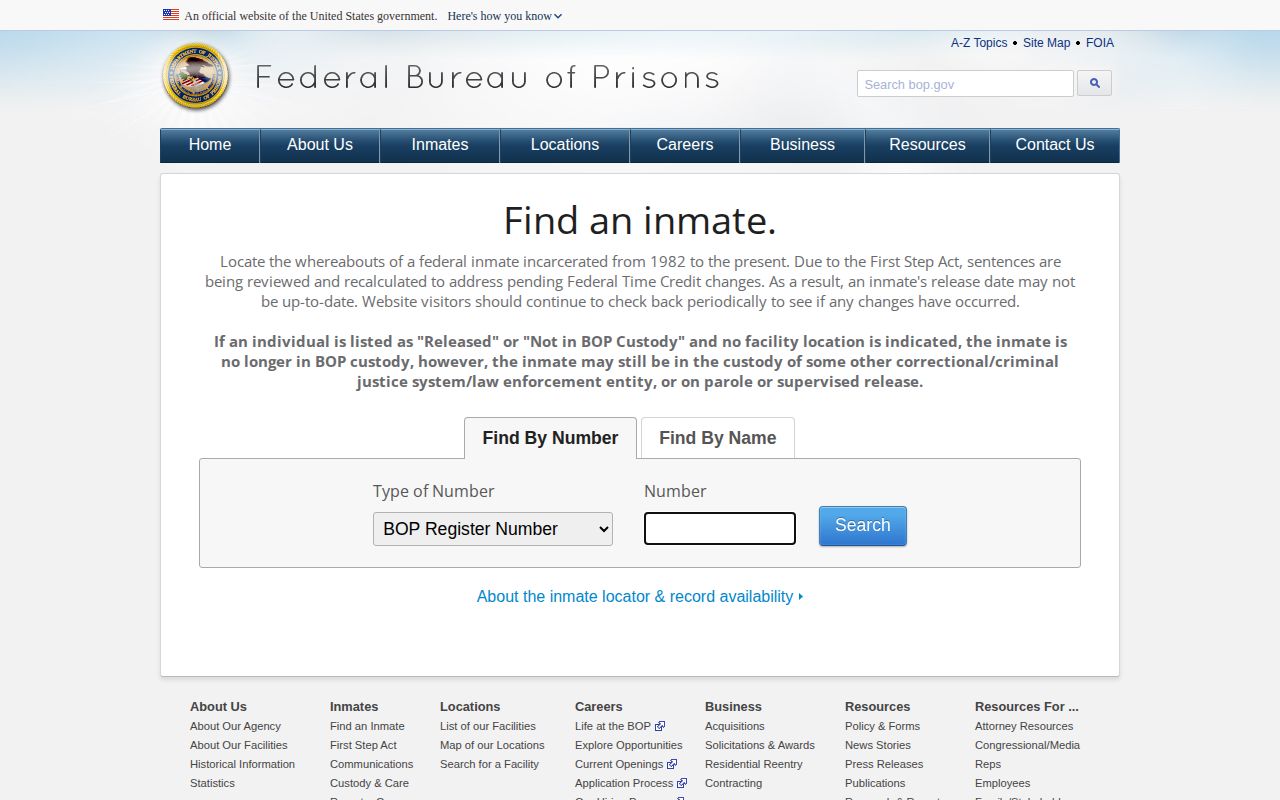 BOP federal inmate release locator for Muscogee County records