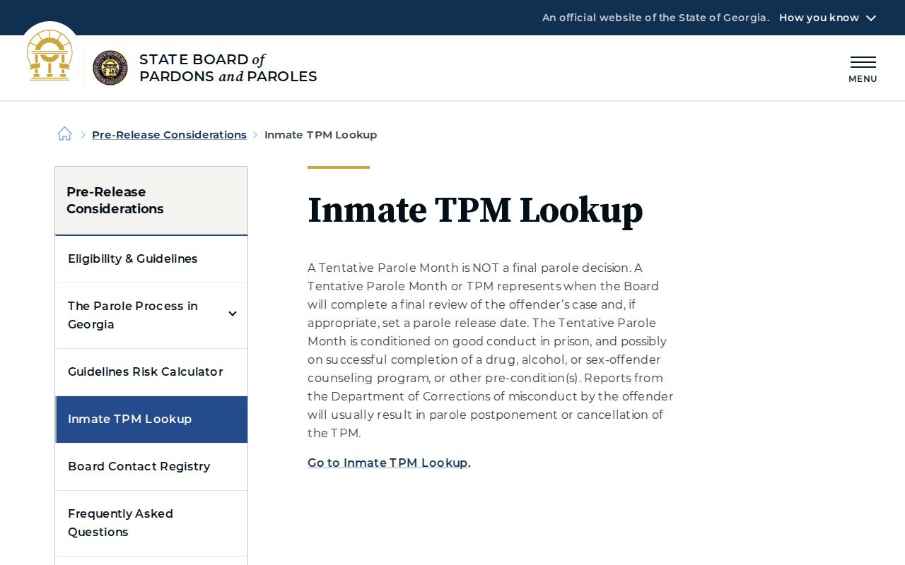 Muscogee County inmate tentative parole release date lookup