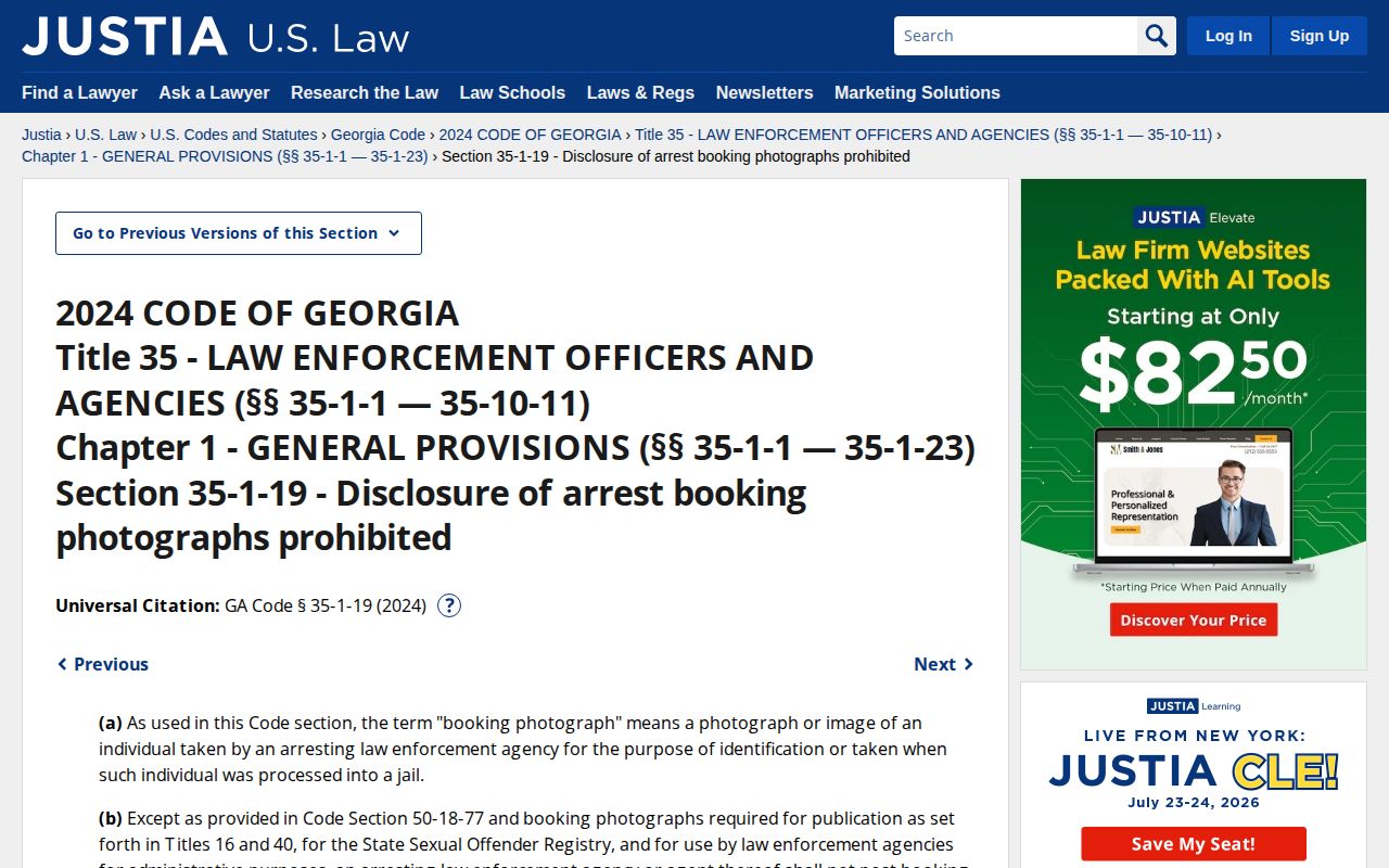 Georgia booking-photo disclosure law for Muscogee released-inmate mugshots