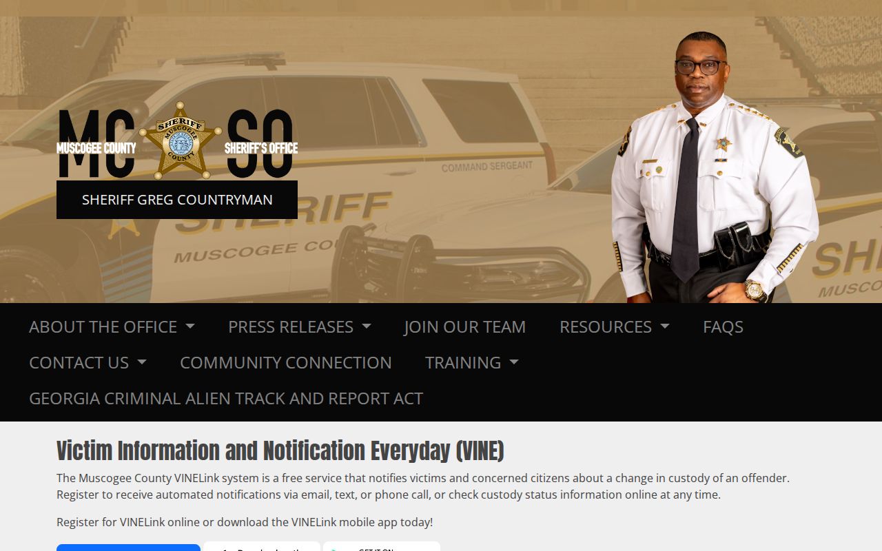 Muscogee County VINELink Georgia VINE release notification registration